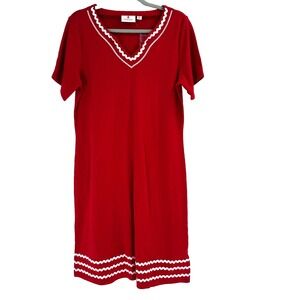 Quacker Factory Midi Shift Dress Women's Medium Red Embroidered MUMU Lounge NEW